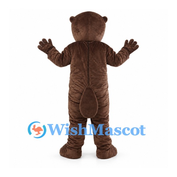 Dark Brown Bear Mascot Costume with Small Ears and Open Paws