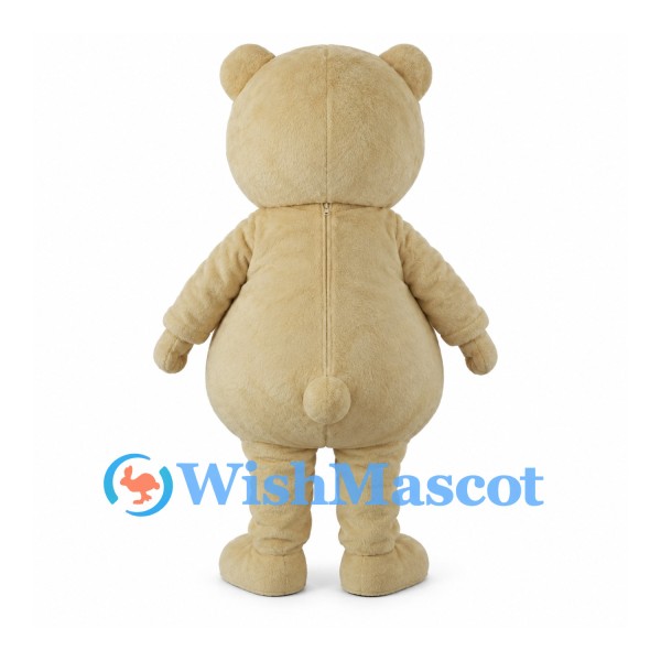 Cream Bear Mascot Costume with Black Bow Tie and White Belly