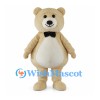 Cream Bear Mascot Costume with Black Bow Tie and White Belly