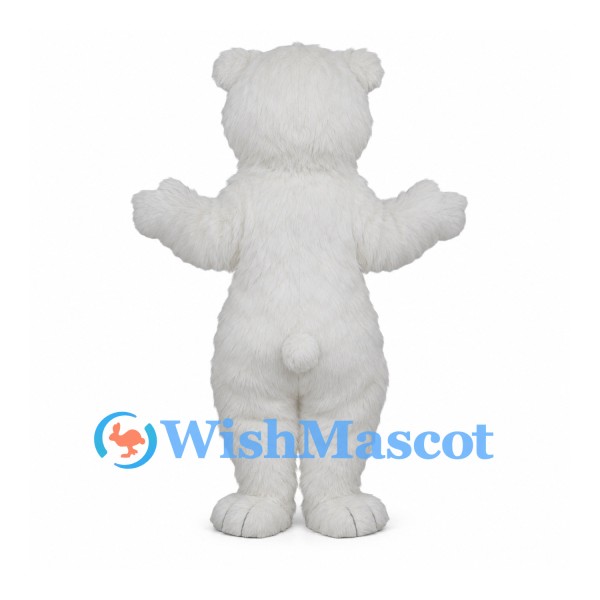 Polar Bear Mascot Costume with Shaggy White Fur and Smiling Mouth