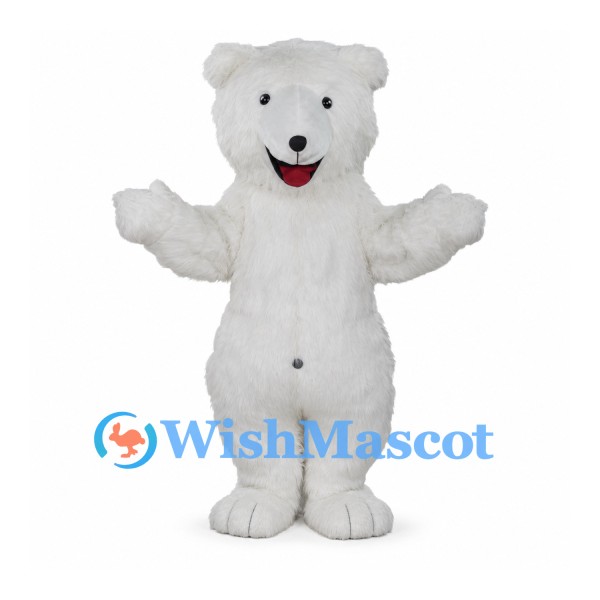 Polar Bear Mascot Costume with Shaggy White Fur and Smiling Mouth