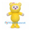 Yellow Bear Character Mascot Costume with Pink Bows and White Face