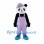 Panda Mascot Costume with Purple Cap and Lavender Overalls