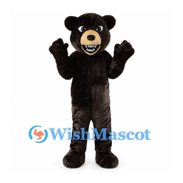 Black Bear Mascot Costume with Cream Muzzle and Bared Teeth