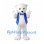 White Bear Mascot Costume with Blue Waistcoat and Bow Tie