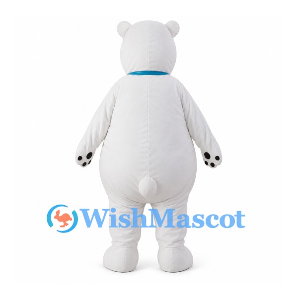 Polar Bear Mascot Costume with Teal Neck Tie and Round Belly