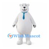 Polar Bear Mascot Costume with Teal Neck Tie and Round Belly