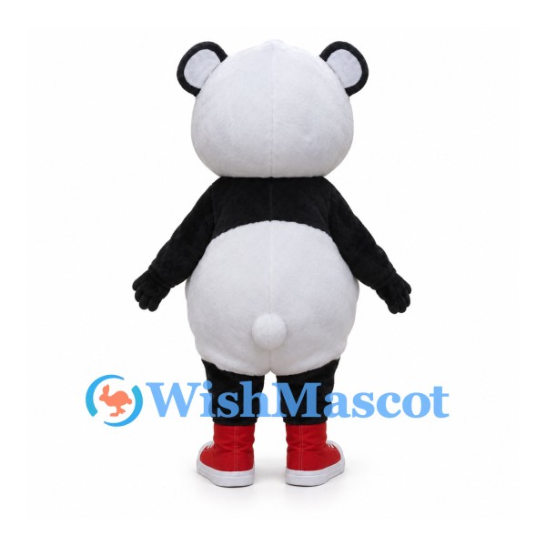Panda Mascot Costume with Round Head and Red Sneakers