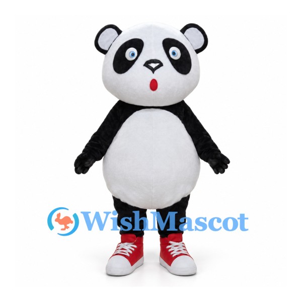 Panda Mascot Costume with Round Head and Red Sneakers