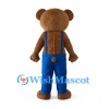 Brown Bear Mascot Costume with Blue Suspender Overalls