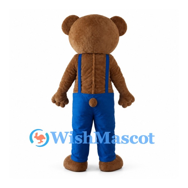 Brown Bear Mascot Costume with Blue Suspender Overalls