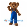 Brown Bear Mascot Costume with Blue Suspender Overalls