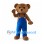 Brown Bear Mascot Costume with Blue Suspender Overalls