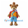 Bear King Mascot Costume with Red Cape and Gold Crown