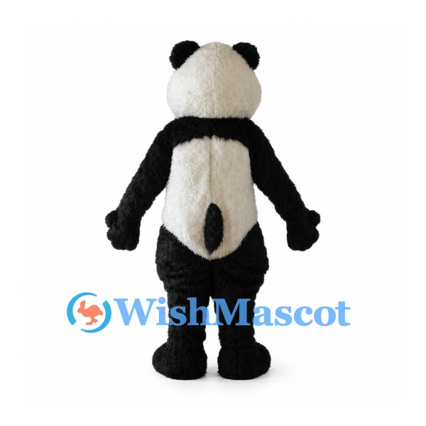Panda Mascot Costume with Cream Belly and Shaggy Black Limbs