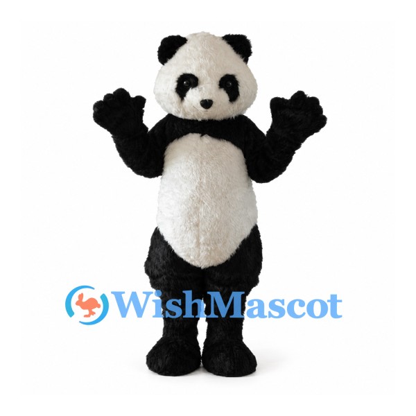 Panda Mascot Costume with Cream Belly and Shaggy Black Limbs