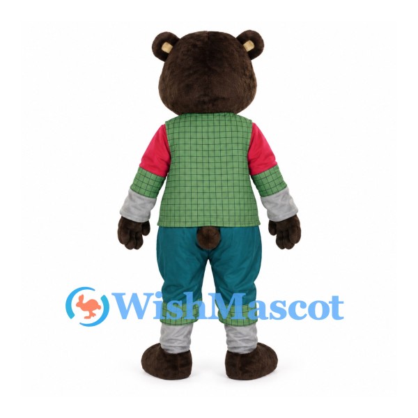 Bear Mascot Costume with Green Checkered Coat and Teal Pants