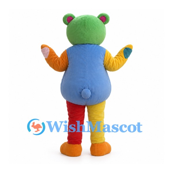 Multicolor Bear Mascot Costume with Green Head and Blue Belly