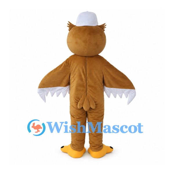 Owl Mascot Costume in Brown with White Cap and Belly Panel