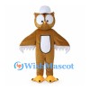 Owl Mascot Costume in Brown with White Cap and Belly Panel