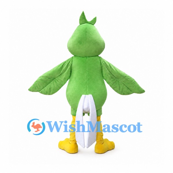 Green Bird Mascot Costume with White Belly and Long Tail
