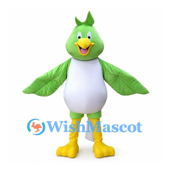 Green Bird Mascot Costume with White Belly and Long Tail