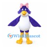 Purple Bird Mascot Costume with Pink Bow and White Belly