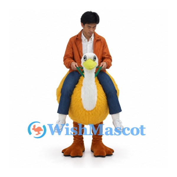 Ride On Ostrich Mascot Costume with Yellow Body and White Neck