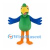 Parrot Mascot Costume with Green Body Blue Wings and Orange Legs