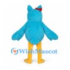 Blue Owl Mascot Costume with Red Bow and White Belly
