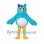 Blue Owl Mascot Costume with Red Bow and White Belly