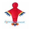 Red Parrot Mascot Costume with Blue and Yellow Wing Feathers