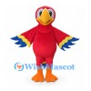 Red Parrot Mascot Costume with Blue and Yellow Wing Feathers