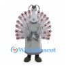 Peacock Mascot Costume in Gray with Large Patterned Fan Tail