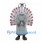 Peacock Mascot Costume in Gray with Large Patterned Fan Tail