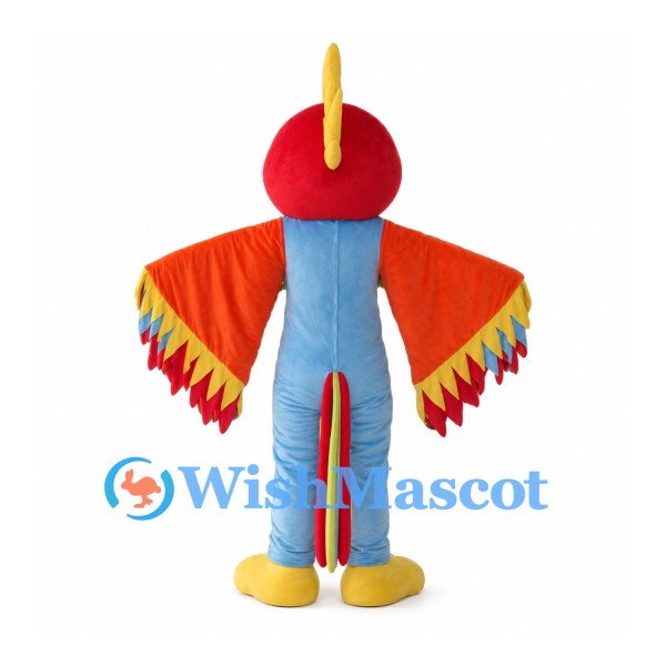 Exotic Bird Mascot Costume with Red Head and Multicolor Wings