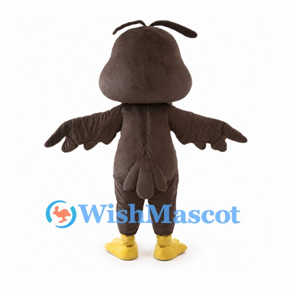 Brown Bird Mascot Costume with Yellow Beak and White Belly