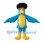 Blue Parrot Mascot Costume with Black Hat and Yellow Belly