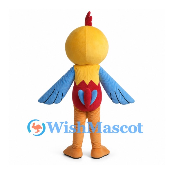 Rooster Mascot Costume with Yellow Head and Light Blue Wings