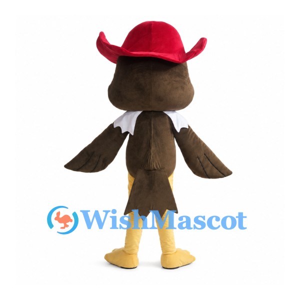 Eagle Cowboy Mascot Costume in Brown with Burgundy Hat