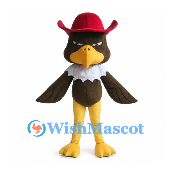 Eagle Cowboy Mascot Costume in Brown with Burgundy Hat