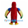 Red Macaw Mascot Costume with Yellow Beak and Multicolor Wings