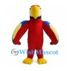 Red Macaw Mascot Costume with Yellow Beak and Multicolor Wings