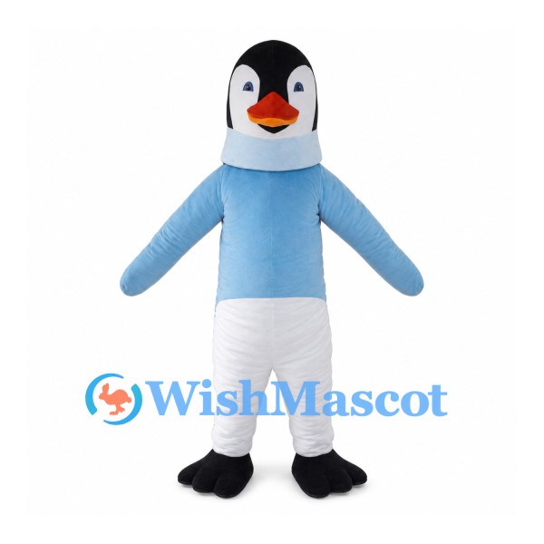 Penguin Mascot Costume with Light Blue Shirt and White Legs