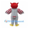 Owl Mascot Costume in Red and Gray with Layered Wing Feathers
