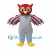 Owl Mascot Costume in Red and Gray with Layered Wing Feathers