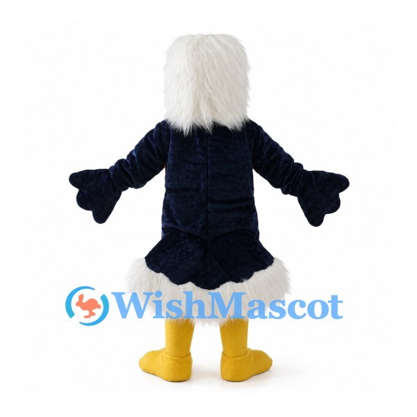 Eagle Mascot Costume in Navy and White with Shaggy Head