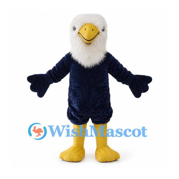 Eagle Mascot Costume in Navy and White with Shaggy Head