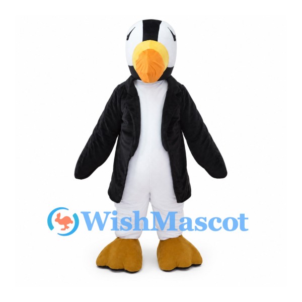 Puffin Mascot Costume in Black and White with Orange Beak