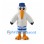 Stork Mascot Costume in White with Blue Hat and Striped Shorts